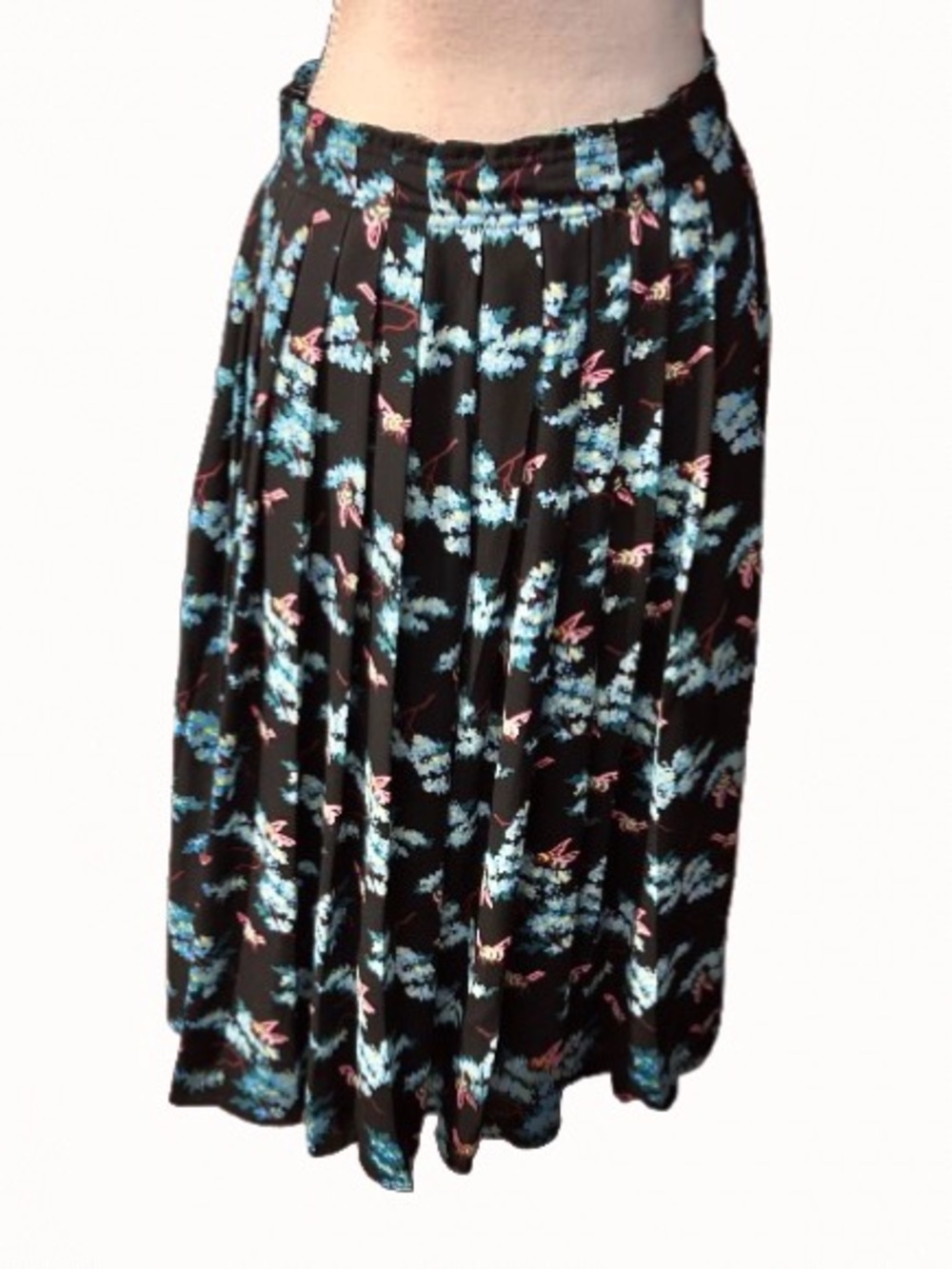 Pink Bees & Blue Flowers Skirt Floral Boho J. CREW Small Honeybees Midi Pleat